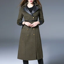 Весна Осень и Зима Женское новое шерстяное пальто пояс модное длинное пальто кожаная куртка с отложным воротником женские casacos feminino