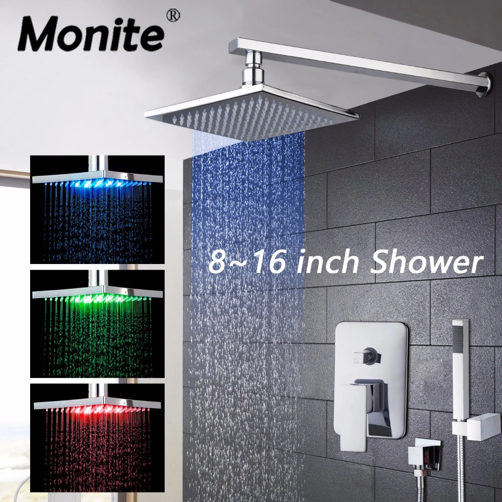

8"~16" Shower Set Single Handle Rainfall Shower Set Faucet Hand shower Chrome Finish LED Bathroom Shower Mixer Faucet