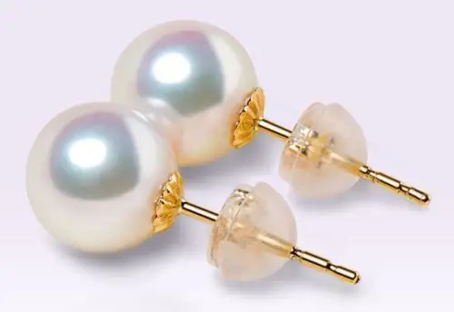 AAA 10-11mm Akoya white pearl earrings 14K 18K Yellow Gold push backing | Украшения и аксессуары