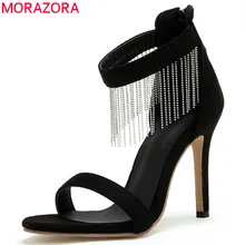MORAZORA/Новинка года; модные черные туфли на высоком каблуке; Простые Женские пикантные туфли на шпильках; элегантные летние женские босоножки