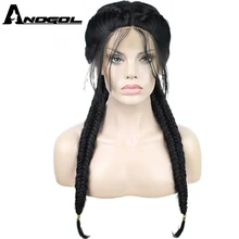 Anogol Длинные Двойные косы натуральный черный высокая температура волокна средняя часть Синтетический Плетеный парик на кружеве с детскими волосами Парики