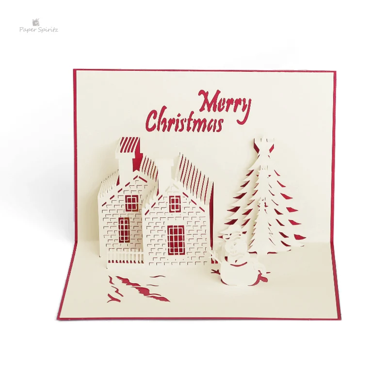  PAPER SPIRITZ Merry Christmas Cards 3d laser cut paper pop up card with blank envelope invitations  - 32894212870