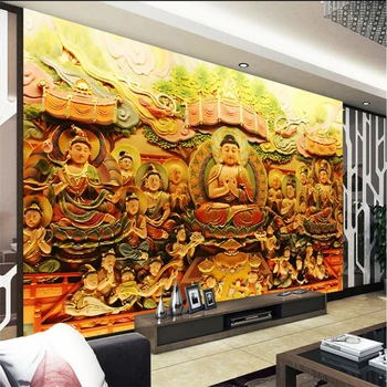 

beibehang Custom 3d Wallpaper Chinese Stereo Relief Buddha Wallpaper TV Background Living Room Wall Decorative Painting