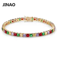 JINAO позолоченные/Серебристые цветные 5 мм теннисная цепочка со льдом Браслеты Микро Проложить AAA циркон красочные браслеты для мужчин и женщин