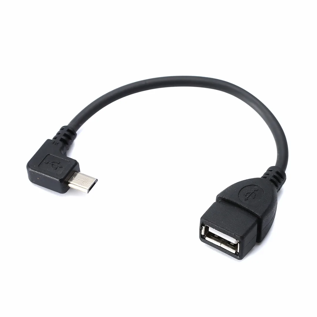 13cm Right Angle USB A Female to Micro B Male Converter OTG Adapter Cable Black for Samsung LG Xiaomi Android Phone
