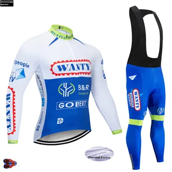 

2019 Pro Wanty Team Winter Thermal Fleece Cycling Jersey Set Blue Maillot Cycling Clothing Bicycle Wear Ropa Ciclismo 9D Gel
