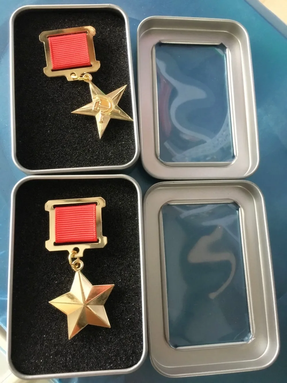 

new top Grade Soviet Union Patriotic War Golden Star Russian Medals Russia Badges With Pin CCCP Military Ribbon Badge