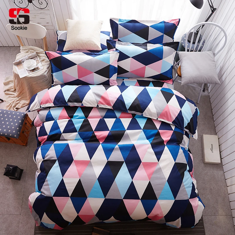 Sookie 3pcs Colorful Bedding Set Pretty Geometric Plaid Duvet