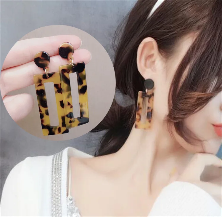 

Long Hollow Out Rectangle Geometric Sexy Leopard Acetic Acrylic Earrings For Women Korean Fashion Ladies Statement Earring