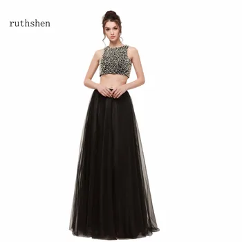 

ruthshen Prom dresses A Line Party Dresses Sleeveless Two Pieces 2018 Arabic Dubai Long Back Prom Gown Vestidos Para Festa Curto