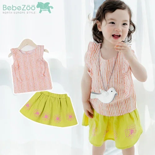 2PCs per Set New Yellow Pink Little Girls Summer Outfit Striped Tshirt ...