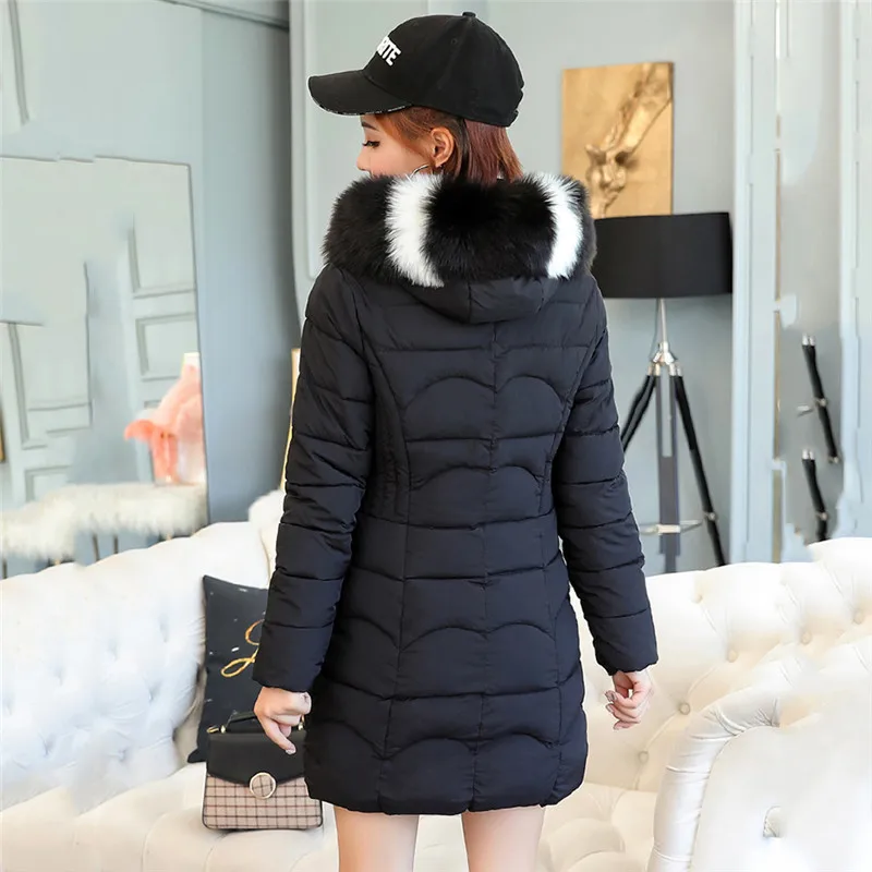 Nouveau À caramel Bureau Élégantes Green Fourrure Coréenne Femmes Rose Dames Capuchon Feminino Cx32 De 218 D'hiver Lâche pink bean Noir Plus Taille Black Manteau Parka Mince La Épais zqpc6ZyT