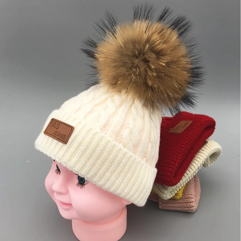 

Baby Winter Hat Fur Pompom Caps bonnet enfant Toddler Boys Girls Knitted Cap Brand Cotton Hats Warm Kids Beanie