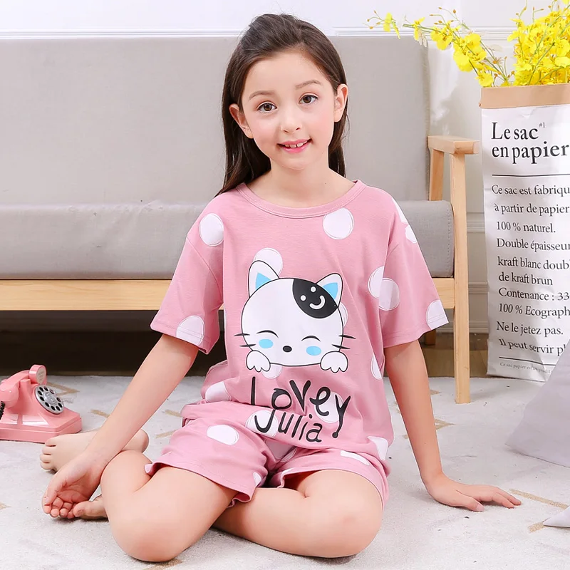 Summer Kids Pajamas set Big Girls 90 165cm Sleepwear children home