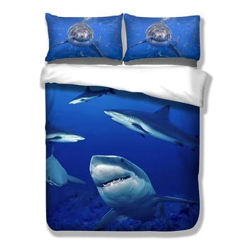 

Shark Bedding Set Lovely Fish Duvet Cover Pillow Cases Twin Full Queen King Double Size Animal Bedclothes 3 Pieces