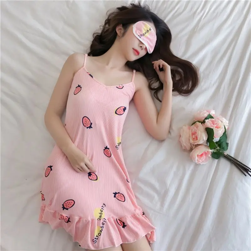 Sexy Women Nightgown Cute Print Sleepwear+Eye mask Nightgown Set women