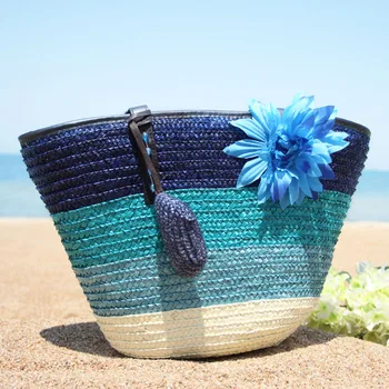 

European Style Straw Beach Mix Color Shoulder Bag 2019 Flower Big Women Bag