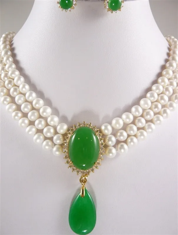 

Free shipping@@@@@ Accessories gift natural white pearl 7-8mm revision green pendant a