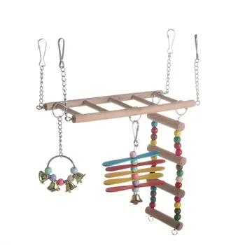 

Natural wood Hamster Bird Cage Parrot Climb Toys Parakeet Swings Bridge Ladders Perches Stand