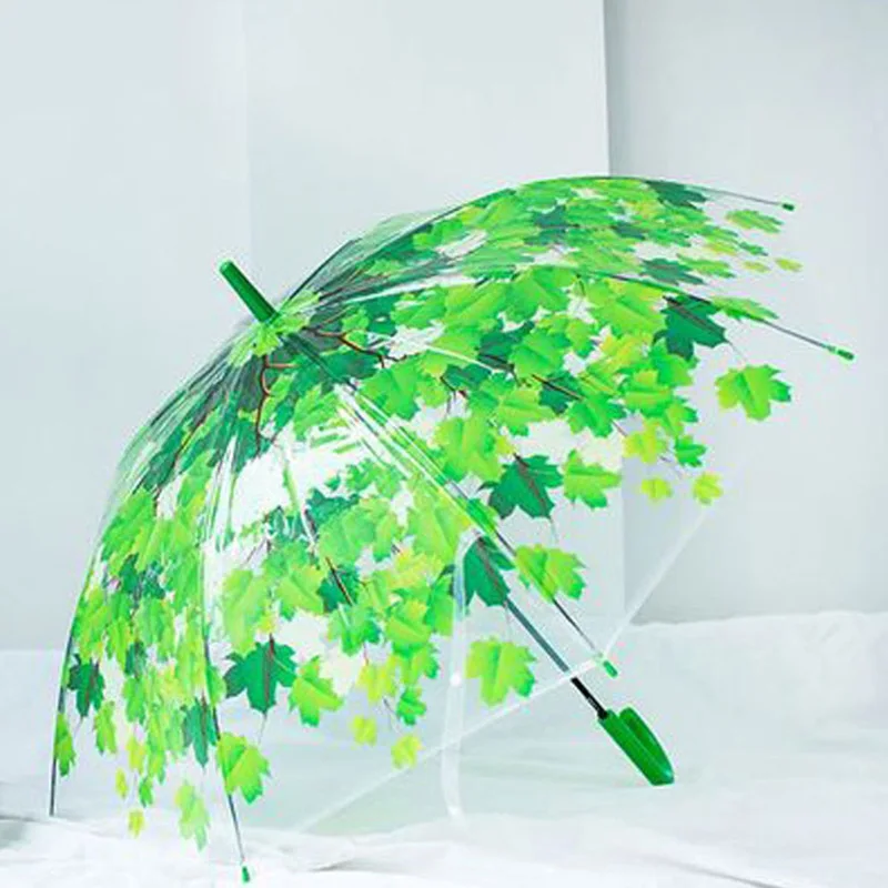 Только Jime креативный прозрачный зонтик зеленый лист женский зонтик Дамская Мода Индивидуальный полуавтоматический зонтик дождь женский - Цвет: Green