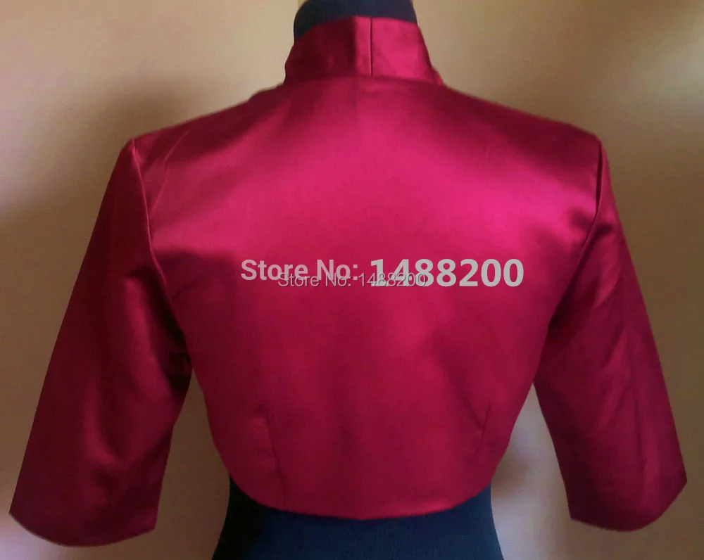 Mingli Tengda-Bolero de boda de satén rojo oscuro, chaqueta de novia, estola, envoltura, Tippet, chal, bolero hecho a medida, mangas 3/4