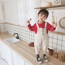 Лидер продаж, весенние однотонные детские осенние штаны на лямках для девочек милый джинсовый нагрудник с тремя пряжками для малышей