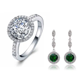 

925 Sterling Silver Wedding Bridal jewelry set for Brides Engagement Ring and drop dangle Earrings christmas gifts moonso J508