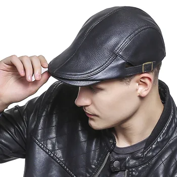 

Luxury Spring and Autumn transitional male leather beret thin men's hat sheep Leather hats leisure youth cap Men Visors
