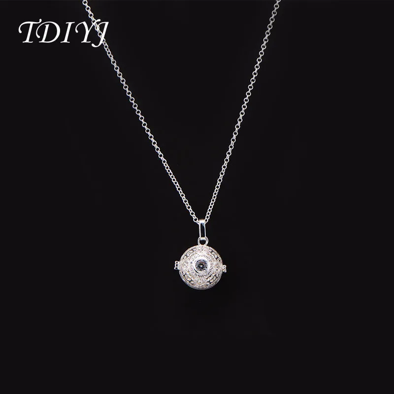 

TDIYJ Crystal Harmonious Ball Pendant Baby Chime Ball Relaxing Musical Sound Angel Cage Pendants Necklace Pregnant Gifts 1Set