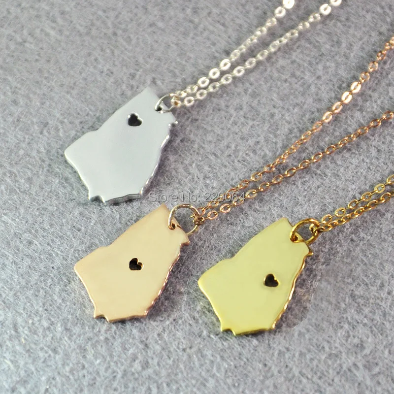 Custom necklace, personalized map necklace, State charm, 925