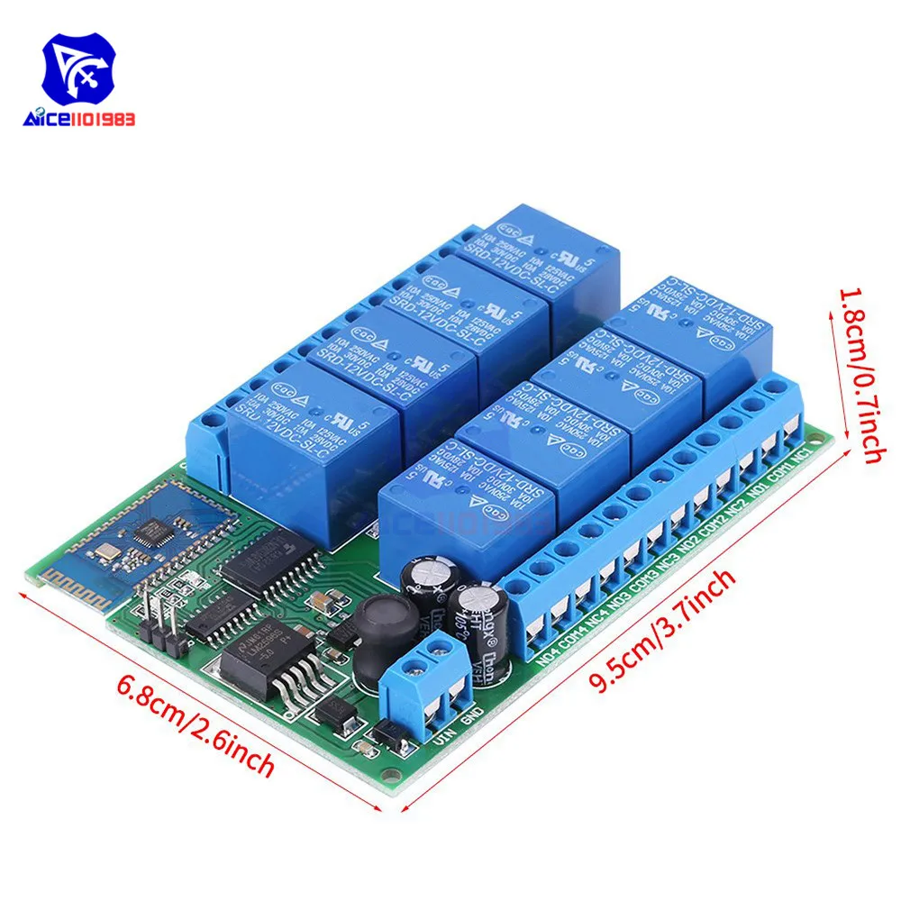 12V 8 Channel Bluetooth Relay Module Remote Control Switch Board for Android Smart Home