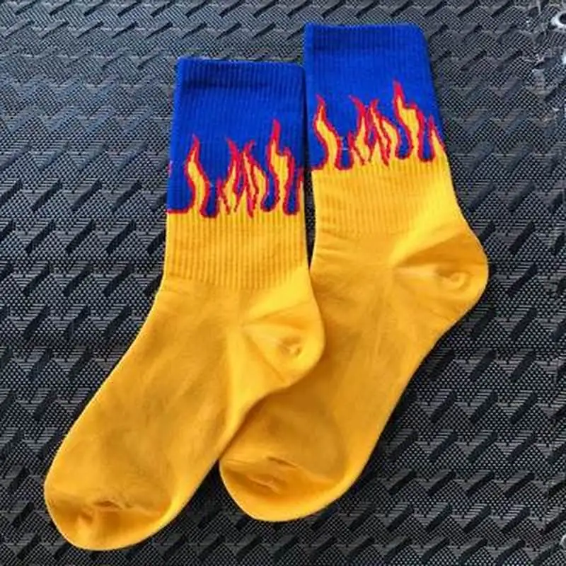 Мужские хлопковые носки с принтом пламени, носки для скейтборда в стиле хип-хоп, мужские и женские забавные носки унисекс, распродажа
