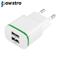 Настенное зарядное устройство Powstro 2.1A с европейской вилкой, двойной USB адаптер питания переменного тока, 2 порта для iphone 5, 5s, 6 plus, для iphone, samsung, htc, huawei, LG