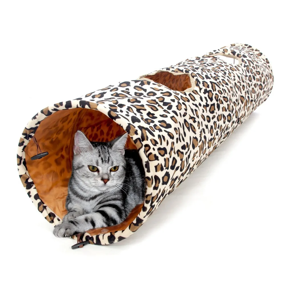 

Hot Sale 1.25M Pet Product Cat Tunnel Leopard Print Crinkly Cat Fun 2 Holes Long Tunnel Kitten Toys Pet Playing Living Necessary
