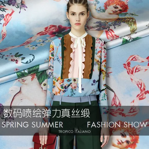 

Angel digital stretch silk satin fabric soft shirt dress silk stretch fabric satin catwalk natural silk fabric wholesale cloth