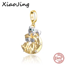 Gennuine 925 Sterling Silver Cat &Couple Pendant Charm Beads Fit Pandora Charm Bracelet Bangle Authentic DIY Jewelry Women Gift bamoer valentine day gift 925 sterling silver cheers for love couple beer pendant charm fit charm bracelet diy jewelry scc478