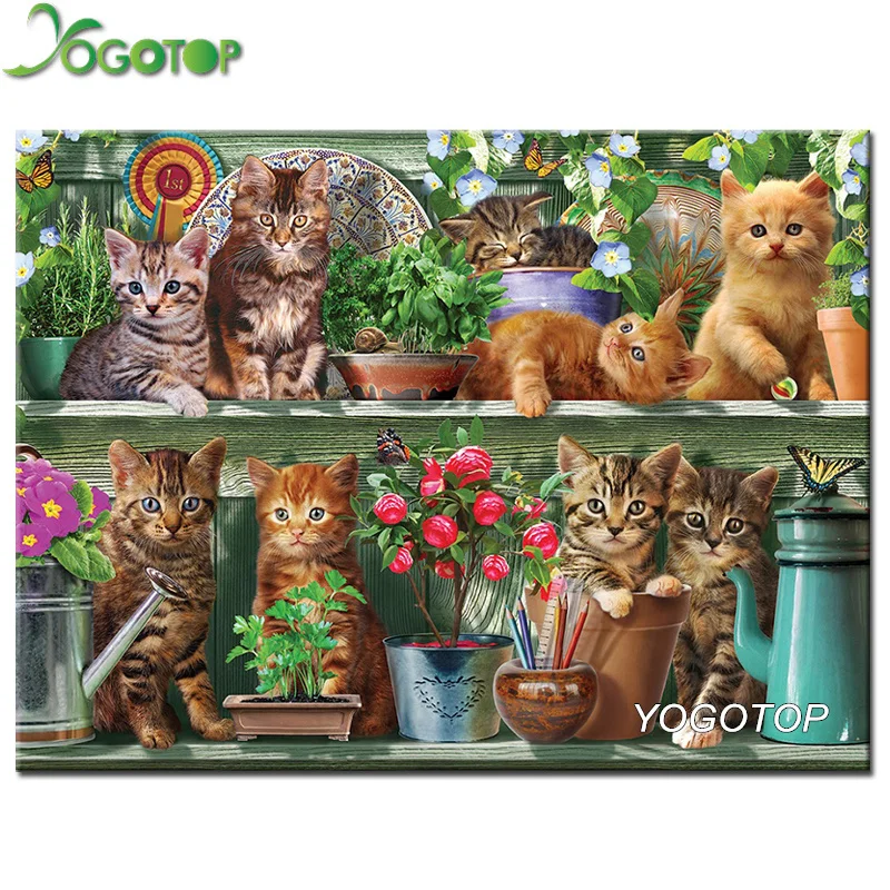 

YOGOTOP Diy Diamond Painting Cross Stitch Mosaic Kits Needlework Garden cat Painting Square Diamond Embroidery Home Decor ZB984