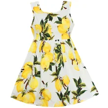 Shybobbi/новое платье для девочек; Лидер продаж; принт с лимонами; хлопковое праздничное платье с поясом; повседневная детская одежда; Размеры 4-14