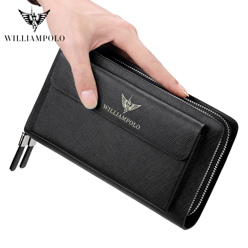 

Genuine Leather Big Cultch Bags Male Wallet Iphone 7 Plus Men Business Double Zipper Card Holders Money Passport Purse Casual