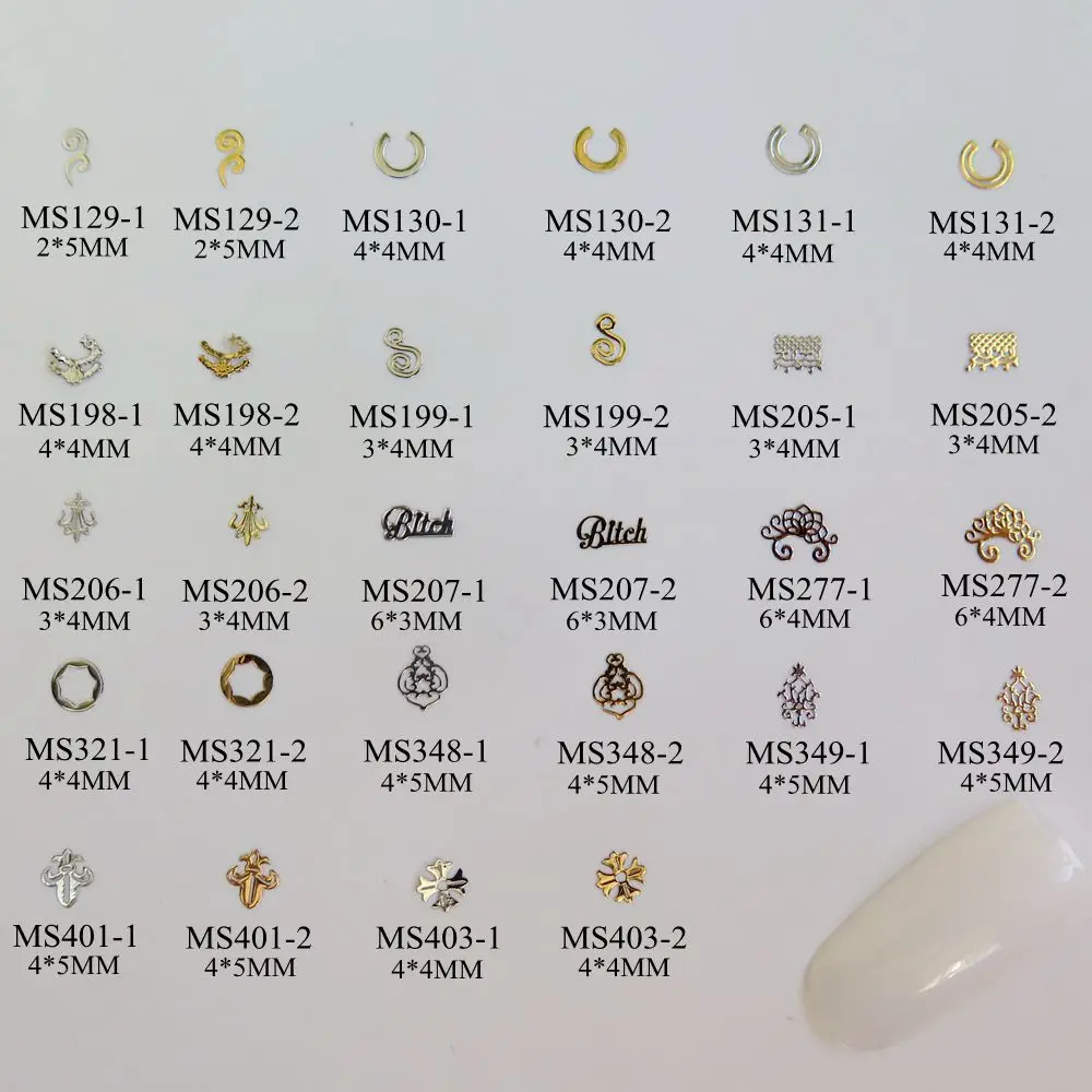 

100pcs/bag Silver/Gold Circle U-shape Cross Bitch-Shape non-adhesive Soft Metal Sticker Nail Art Decoration