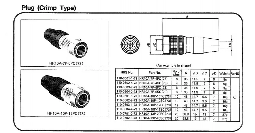 Разъем Hirose(гнездо) и разъем(папа) 10-pin, HR10A-10P-10S/HR10A-10R-10P, 10-контактный разъем Hirose