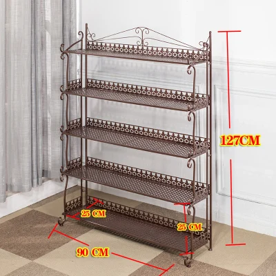 Континентальный складной многослойный Железный цветочный стеллаж напольный стиль балкон бонсай металлическая полка для обуви - Цвет: brown5flr90x25x127cm