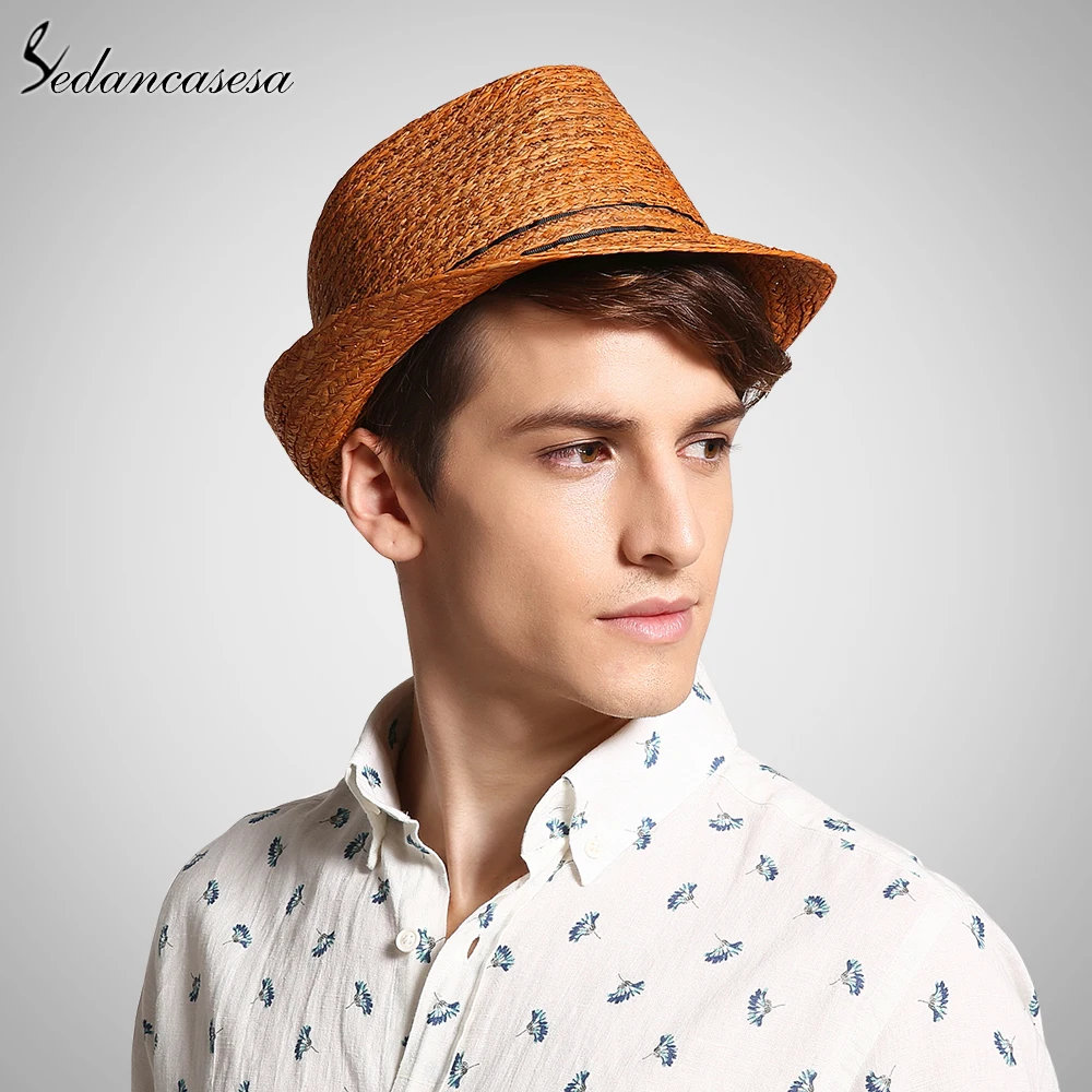 Classic men raffia straw hat summer UV protection sun hats