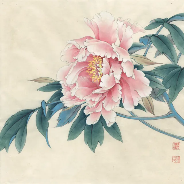 Chinese classical pink peony scenery oil painting canvas printings ...