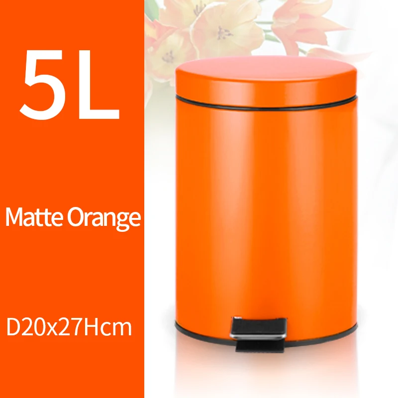 

5L Trash Can Kitchen Living Room Office Garbage Dust Bin Bathroom Storage Rubbish Bucket Storage Box Pedal Waste Can Orange