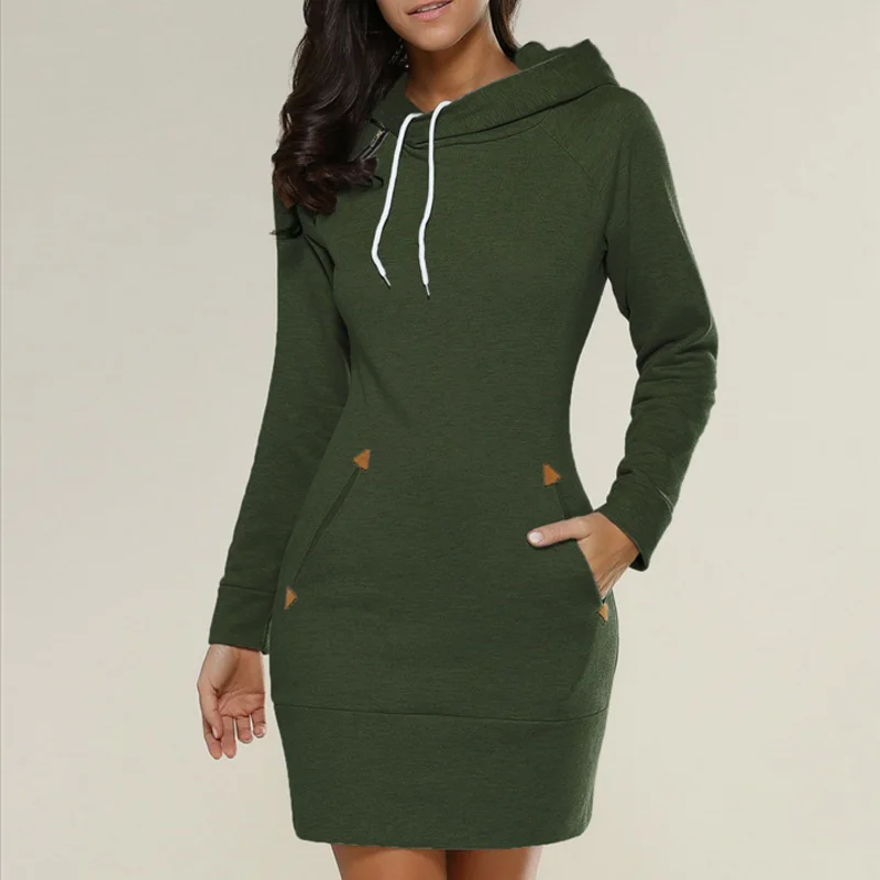 

plus szie 2018 Women Casual Hooded Hoodie Dress With Pockets Autumn winter Long Sleeve Bodycon Pencil Slim Sweatshirts Pullovers