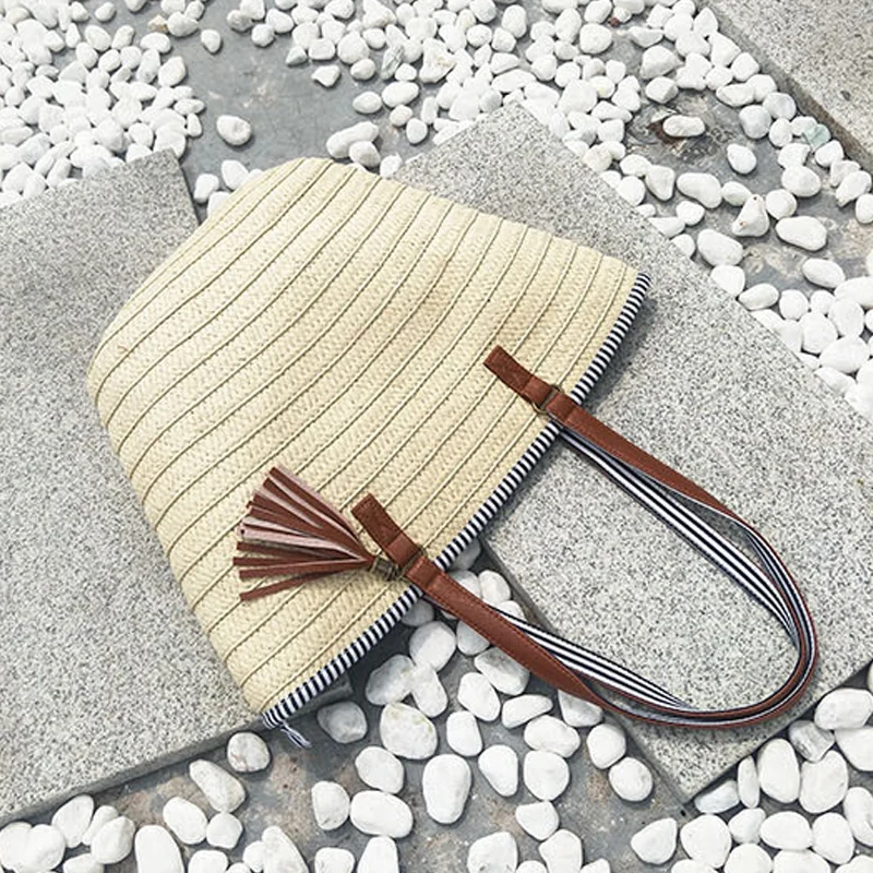 Women Summer Handbag INS Popular Female Beach Straw Bags Tassel Large Lady Shoulder Bag Travel Shopping Tote Basket SS0404 (37)