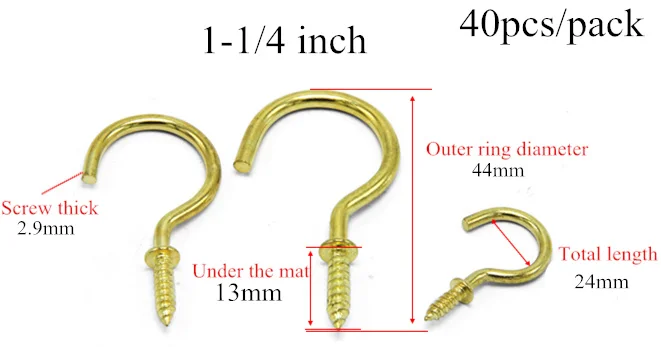 40 шт. сверхпрочные Крючки для болтов 1/2 дюймов, латунные крючки для кружек с резьбой, знак вопросов, крючок, вешалка для шляп - Цвет: 40pcs