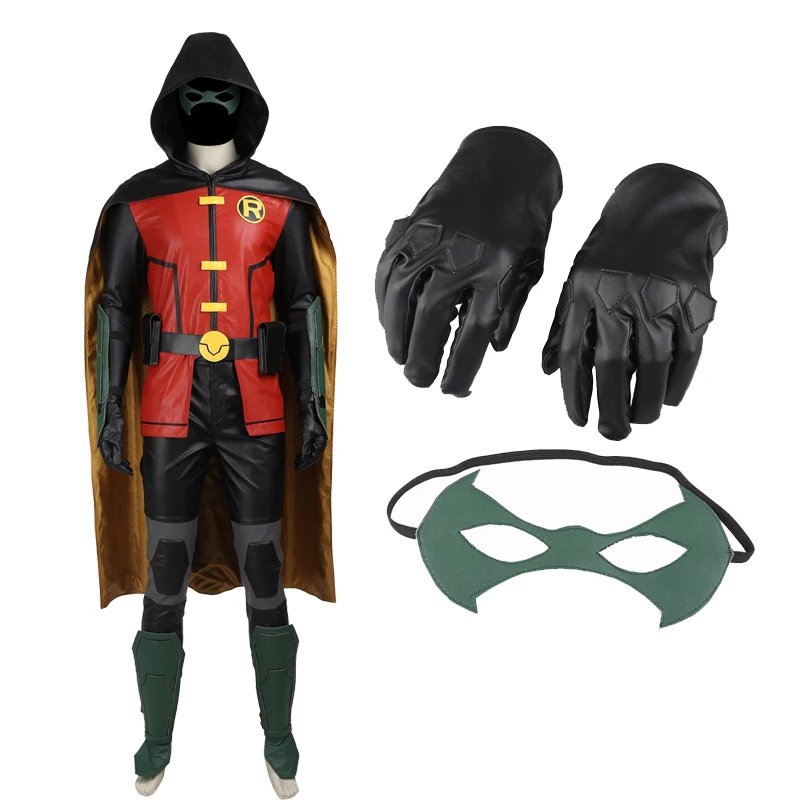 

2016 New Original High Quality Young Justice Robin Cosplay Costume Outfit Customized Hallowmas Cloak