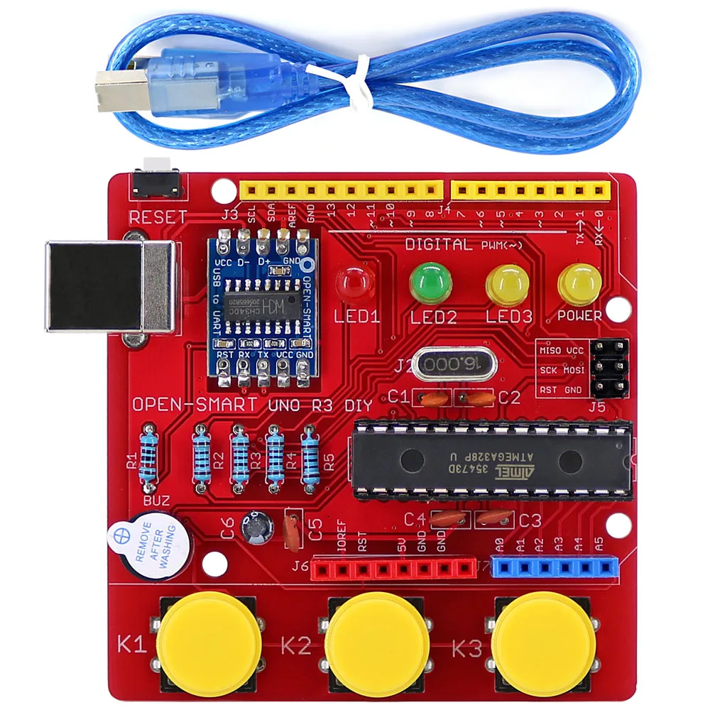 Открытым SMART UNO R3 DIY ATmega328P развитию Модуль CH340 драйвер с зуммер светодиодная кнопка для Arduino UNO R3-красный